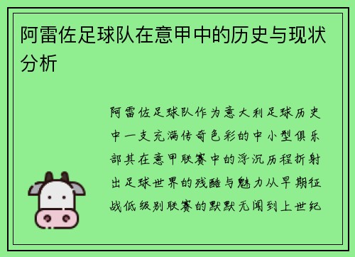 阿雷佐足球队在意甲中的历史与现状分析